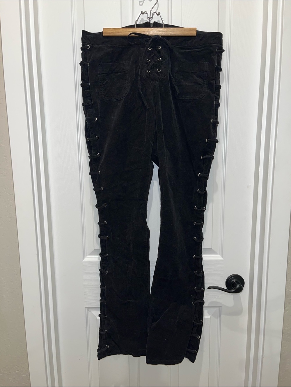 VENUS Black Lace-Up Corduroy Flare Jeans